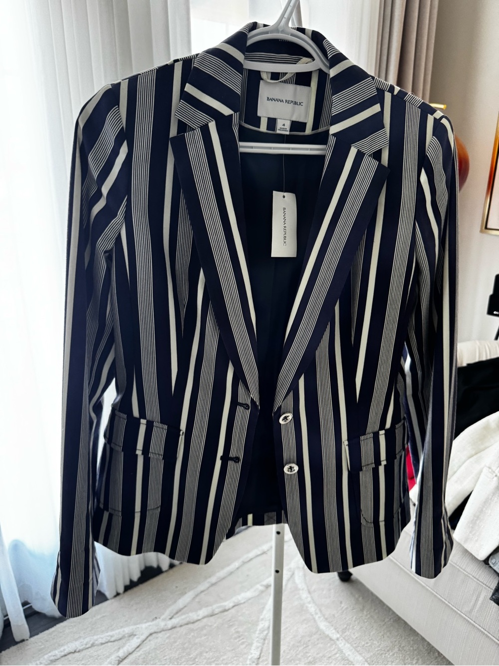 Banana Republic Navy and White Vertical Stripe Blazer